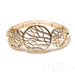 [AG-20742 - Gold] Goudkleurige rekbare armband in takjesstructuur en witte steentjes