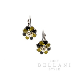 [CL-01596 - rhodium] bloemoorbellen met witte steen en groen-zwarte kelkjes