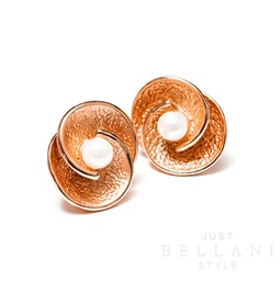 [AL-64841 - rose gold] Rosékleurige matte bloem oorbellen met witte parel